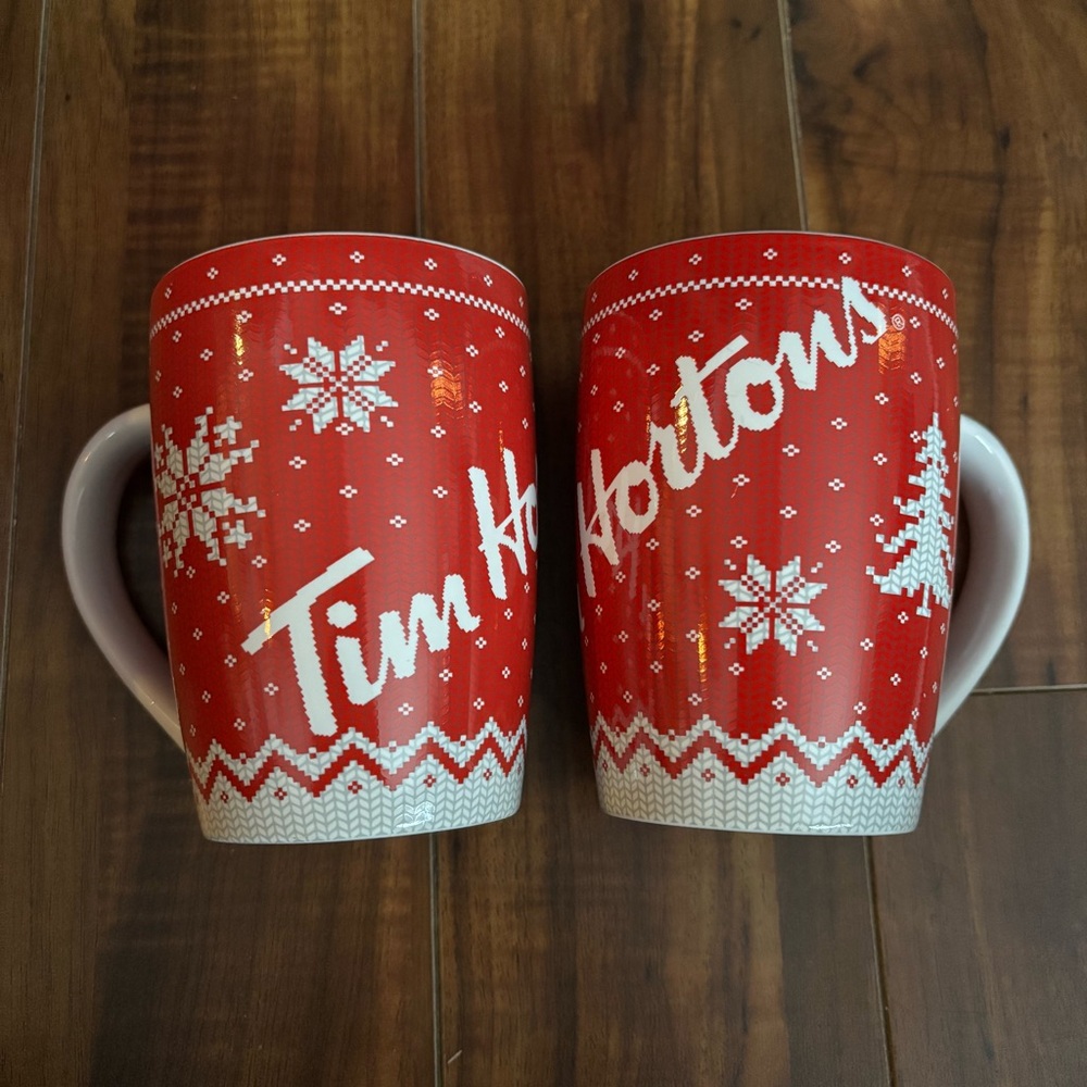 Tim Hortons #015 set of limited edition red white grey Christmas pattern mug